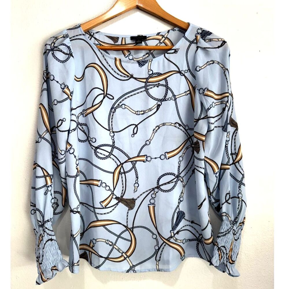 Ann Taylor blouse classic career wear business casual equestrian print women XS